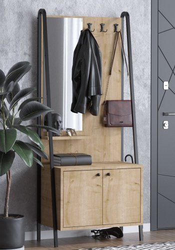 FUNZI LIVING Lumi entrsett, med speil, 3 kroker og 2 drer - naturlig melamin