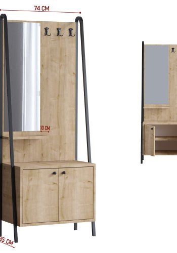 FUNZI LIVING Lumi entrsett, med speil, 3 kroker og 2 drer - naturlig melamin