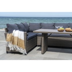 Sintra plaid, m. frynser, Rektangulr - hvid/sort/brun akryl (170x130)