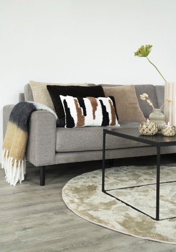 HOUSE NORDIC Sintra pledd, med frynser, rektangulr - hvit/svart/brun akryl (170x130)