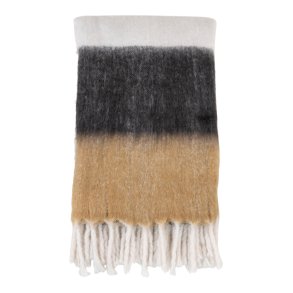 Sintra plaid, m. frynser, Rektangulr - hvid/sort/brun akryl (170x130)