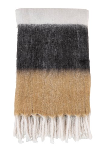 HOUSE NORDIC Sintra pledd, med frynser, rektangulr - hvit/svart/brun akryl (170x130)