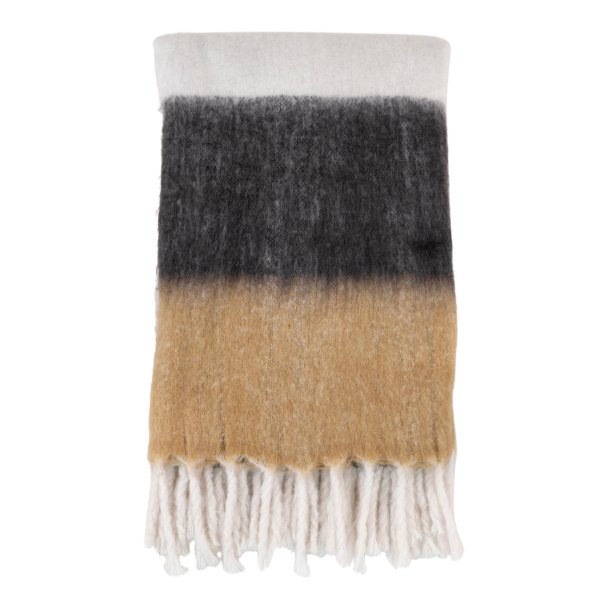 Sintra plaid, m. frynser, Rektangulr - hvid/sort/brun akryl (170x130)