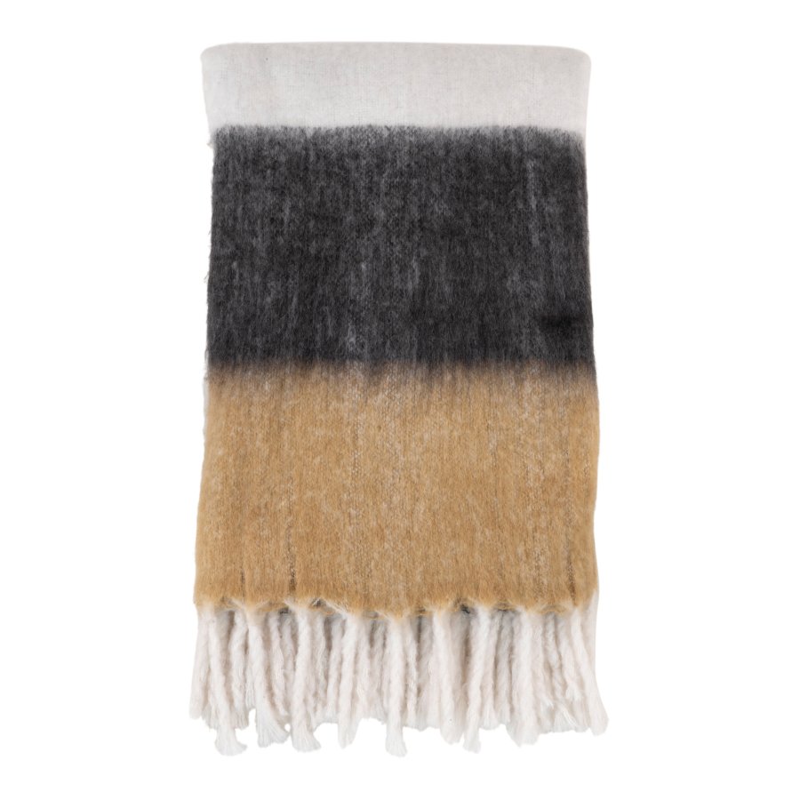 HOUSE NORDIC Sintra pledd, med frynser, rektangulr - hvit/svart/brun akryl (170x130)