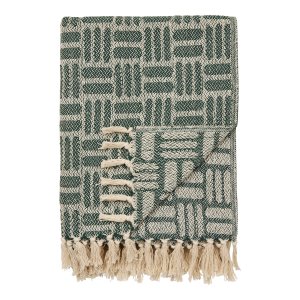HOUSE NORDIC Adana-pl&auml;d, med fransar, rektangul&auml;r - gr&ouml;n �tervunnen bomull/polyester (180x130)