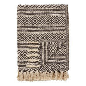 HOUSE NORDIC Adana-pl&auml;d, med fransar, rektangul&auml;r - brun �tervunnen bomull/polyester (180x130)