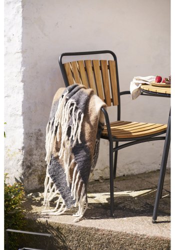 HOUSE NORDIC Karamellpl&auml;d, med fransar, rektangul&auml;r - svart/brun ull/polyester (170x130)