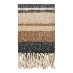 HOUSE NORDIC Karamellpl&auml;d, med fransar, rektangul&auml;r - svart/brun ull/polyester (170x130)