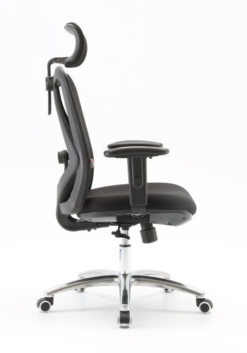 Ergo Premium M18 kontorstol, med armlener og hjul - sort netting og brstet aluminium