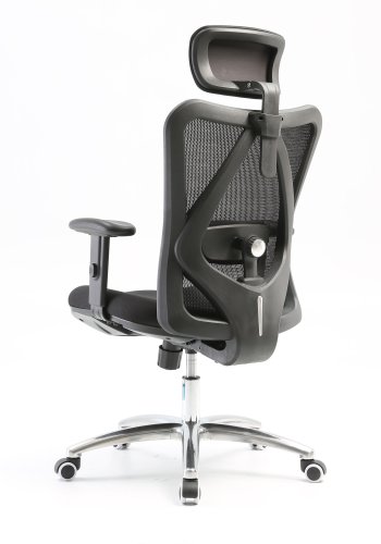 Ergo Premium M18 kontorstol, med armlener og hjul - sort netting og brstet aluminium