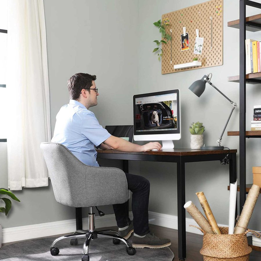 SONGMICS Kontorsstol, Bekv&auml;m Skrivbordsstol, H&ouml;jdjusterbar Datorstol, H�ller upp till 120 kg, St�lram, Imiterad Linne, Andningsbar, Hemmakontor, Kontor, Gr� OBG019G01