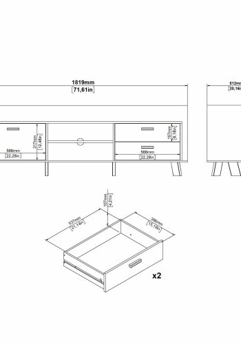 TVILUM Ikast TV-Schrank mit 1 Tür + 2 Schubladen, Jackson Hickory/Weiß, 181,9 x 51,2 x 61,6 cm
