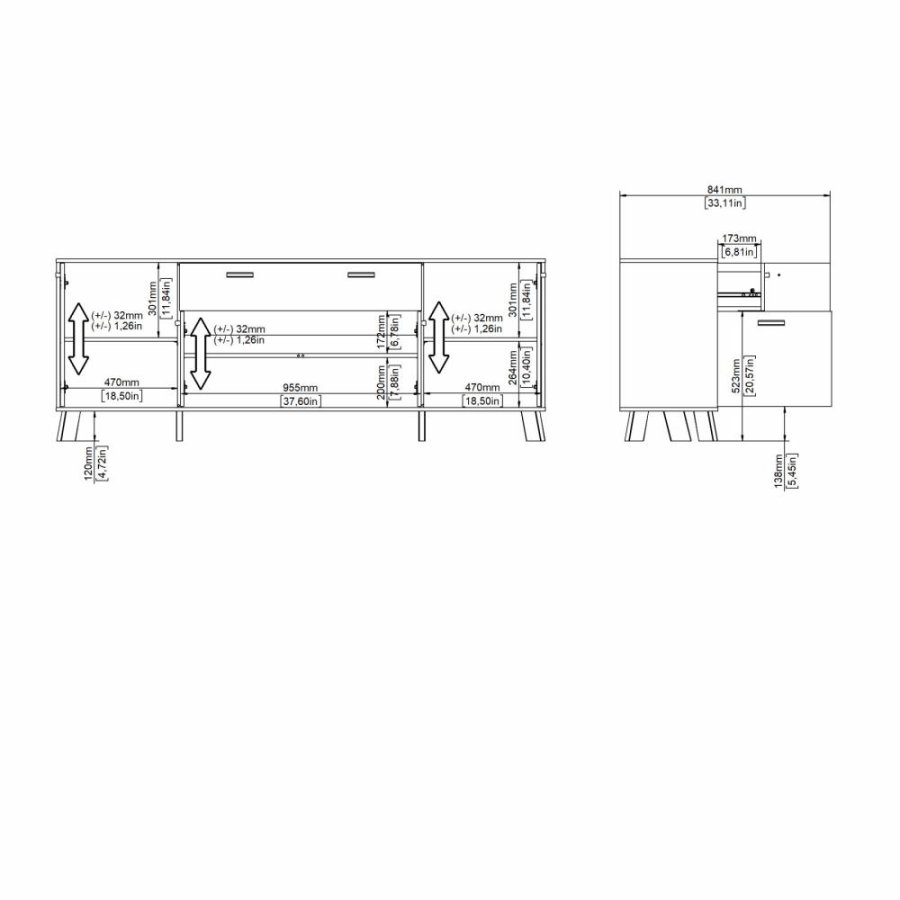 TVILUM Ikast Sideboard 4 Türen + 1 Schublade, Jackson Hickory/Weiß, 195,7 x 39,1 x 73 cm