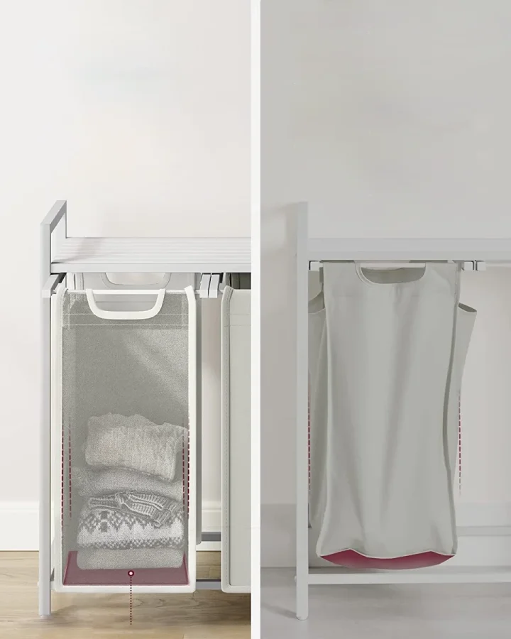 VASAGLE Wschekorb, m. 3 ausziehbaren und herausnehmbaren Wschescken, 1 Ablage  Stoff, weies MDF/Stahl