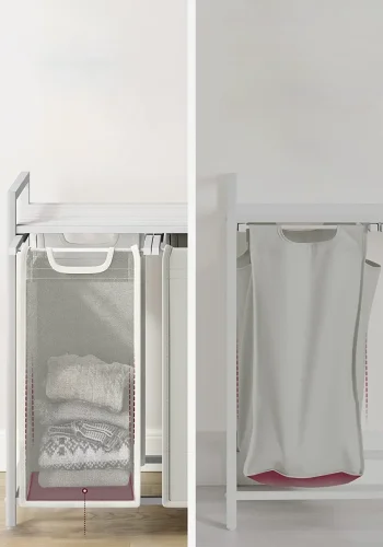 VASAGLE skittentyskurv, m. 2 uttrekkbare og uttakbare vaskeposer, 1 hylle - stoff, hvit MDF/stl