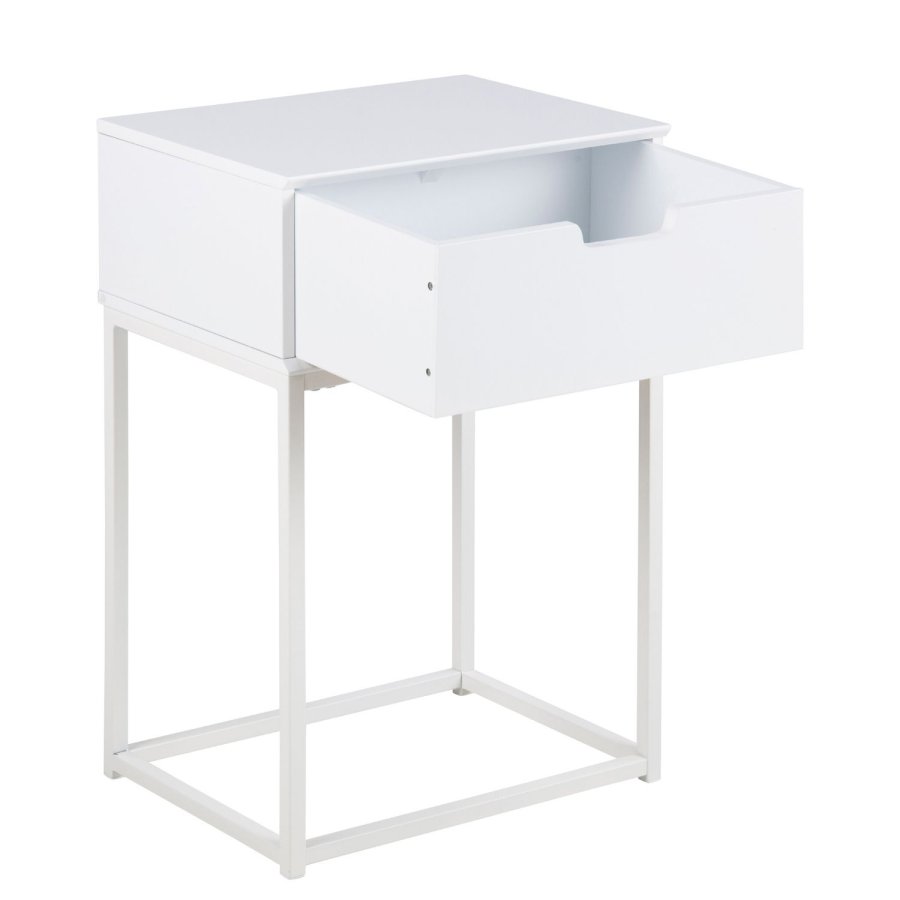 ACT NORDIC Rektangulr Mitra natbord m. 1 skuffe -  hvid tr og metal (40x30) 