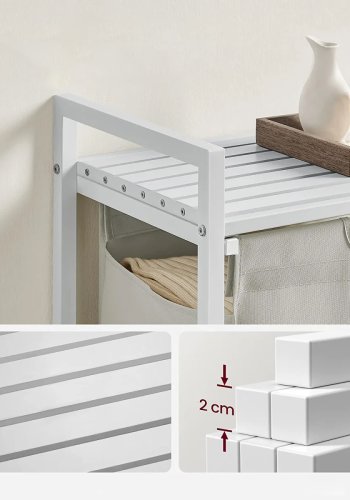 VASAGLE Wäschekorb, mit ausziehbarem und herausnehmbarem Wäschesack und 1 Ablage – Stoff und weißes MDF/Stahl