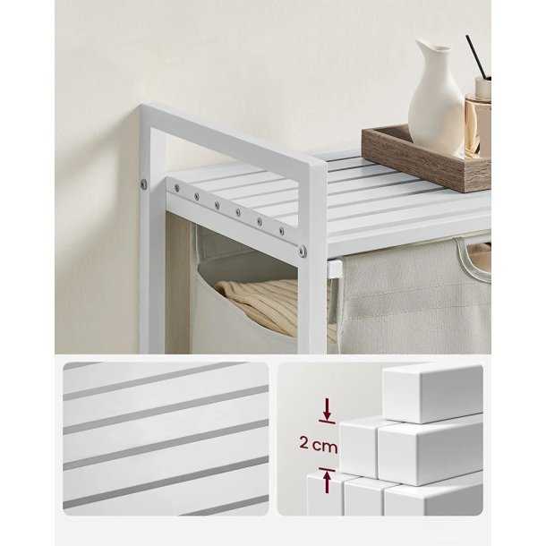 VASAGLE vasketjskurv, m. udtrkkelig og aftagelig vasketjspose og 1 hylde - stof og hvid MDF/stl