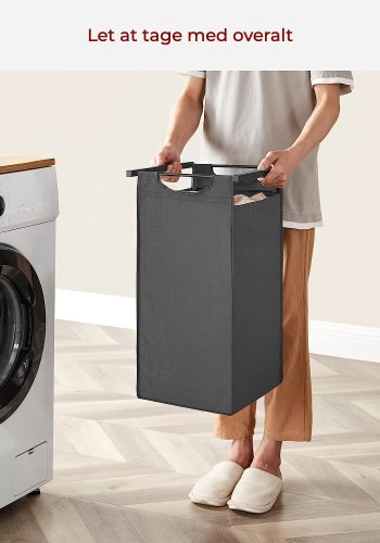 VASAGLE vasketjskurv, m. 3 udtrkkelige og aftagelige vasketjsposer, 1 hylde - stof, sort MDF/stl