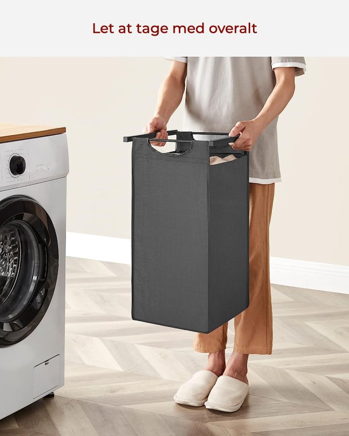 VASAGLE vasketjskurv, m. 3 udtrkkelige og aftagelige vasketjsposer, 1 hylde - stof, sort MDF/stl