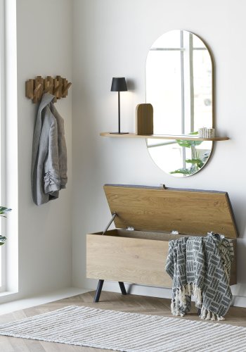 HOUSE NORDIC Barco v&auml;ggspegel, med hyllplan, - spegelglas, naturlig melaminfolie med eklook (94,5x92)