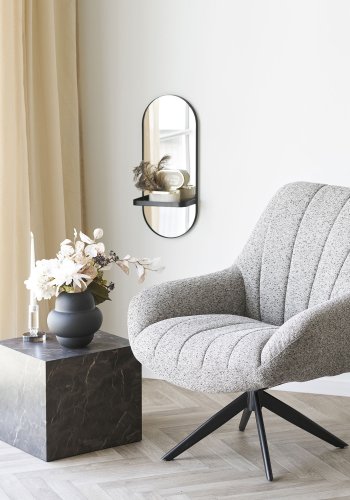 HOUSE NORDIC Olbia v&auml;ggspegel, med hyllplan - spegelglas och svart st�l (6025)