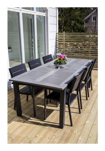 VENTURE DESIGN rektangulrt Albany hagebord med uttrekk - gr, sort aluminium