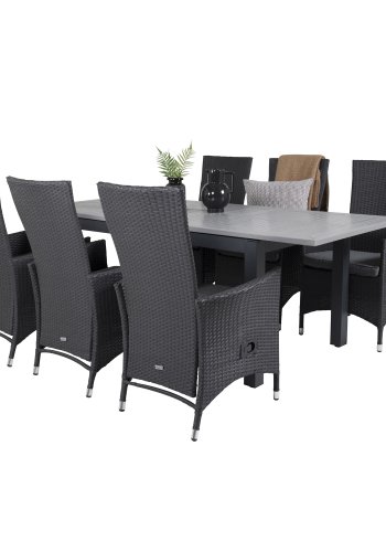 VENTURE DESIGN Padova hvilestol hagestol, med armlener og pute - gr polyester og svart polyrattan