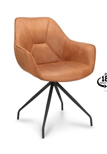 Anna spisebordstol, med armlener og svingbar - kamel kunstskinn og sort metall