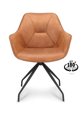 Anna spisebordstol, med armlener og svingbar - kamel kunstskinn og sort metall