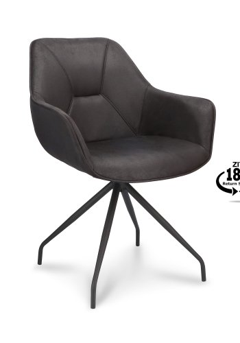 Anna spisebordstol, med armlener og svingbar - onyx sort kunstskinn og sort metall