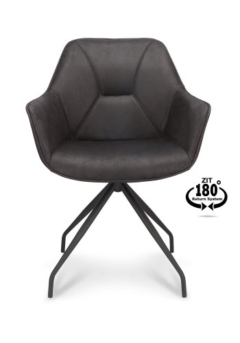 Anna spisebordstol, med armlener og svingbar - onyx sort kunstskinn og sort metall