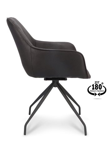 Anna spisebordstol, med armlener og svingbar - onyx sort kunstskinn og sort metall