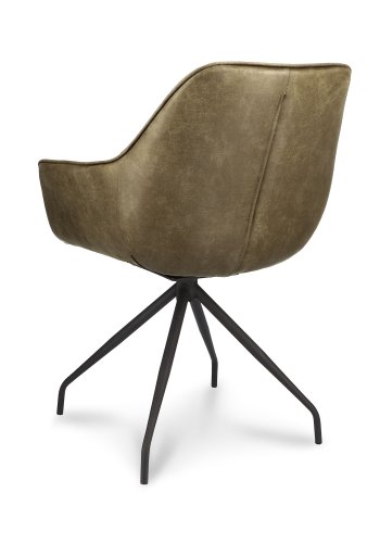 Anna spisebordstol, med armlener og svivel - vinter mosegrnt kunstskinn og sort metall