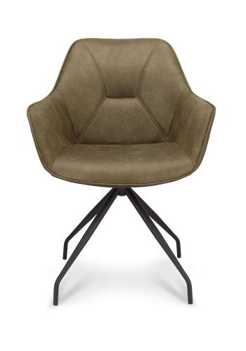Anna spisebordstol, med armlener og svivel - vinter mosegrnt kunstskinn og sort metall