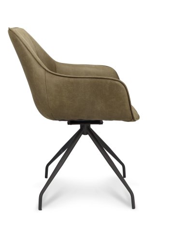 Anna spisebordstol, med armlener og svivel - vinter mosegrnt kunstskinn og sort metall