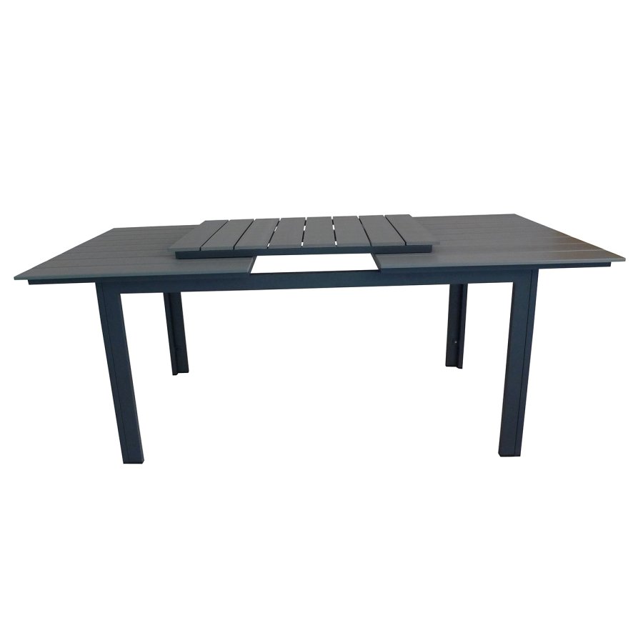 VENTURE DESIGN havest, m. Levels bord, m. udtrk og 4 Anna stole - gr aintwood/sort alu/rattan