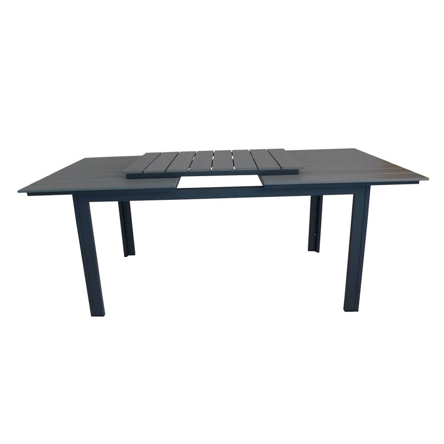 VENTURE DESIGN havest, m. Levels bord, m. udtrk og 4 Albany 5:pos stole - sort alu/gr aintwood