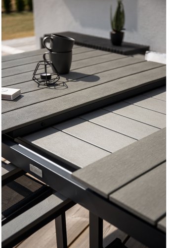 VENTURE DESIGN havest, m. Levels bord, m. udtrk og 6 Parma stole, m. armln - aintwood/alu 