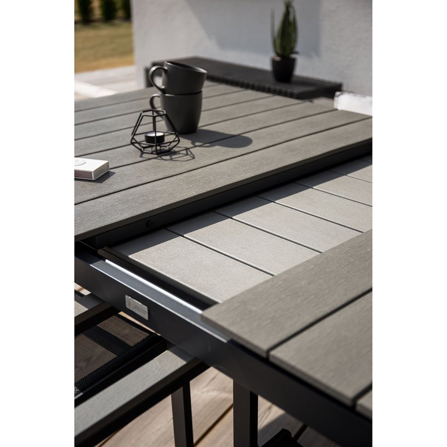 VENTURE DESIGN rektangulrt Levels hagebord med uttrekk - gr, sort aluminium