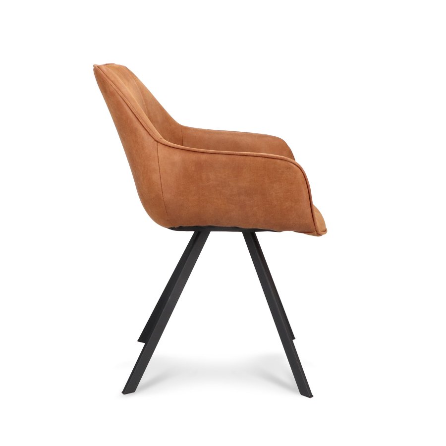 Esther spisebordsstol, med armlener - camel mikroskinn og sort metall