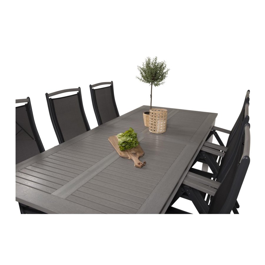 VENTURE DESIGN Albany 5-posisjons hagestol med armlener og svart stoffpute - svart aluminium