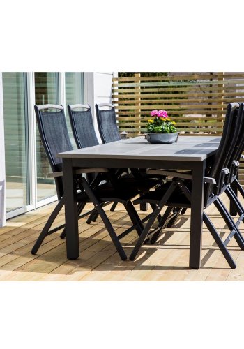 VENTURE DESIGN Albany 5-posisjons hagestol med armlener og svart stoffpute - svart aluminium