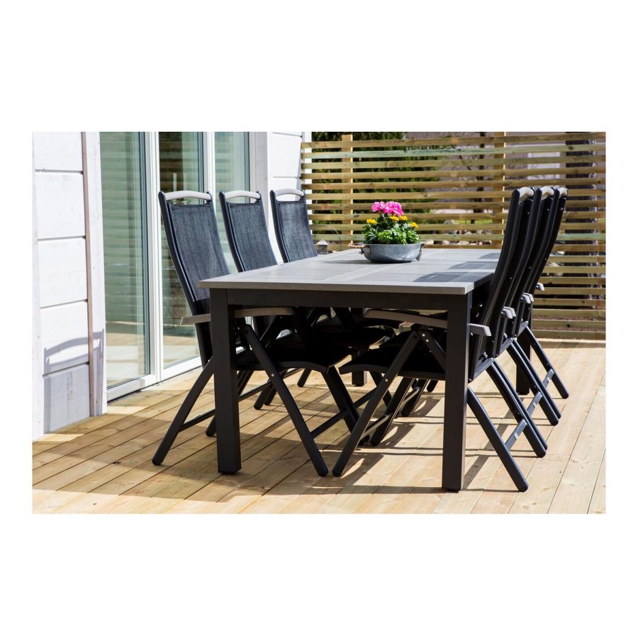 VENTURE DESIGN Albany 5-posisjons hagestol med armlener og svart stoffpute - svart aluminium