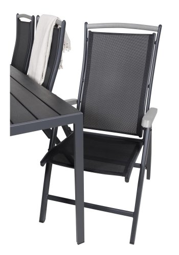 VENTURE DESIGN Albany 5-posisjons hagestol med armlener og svart stoffpute - svart aluminium