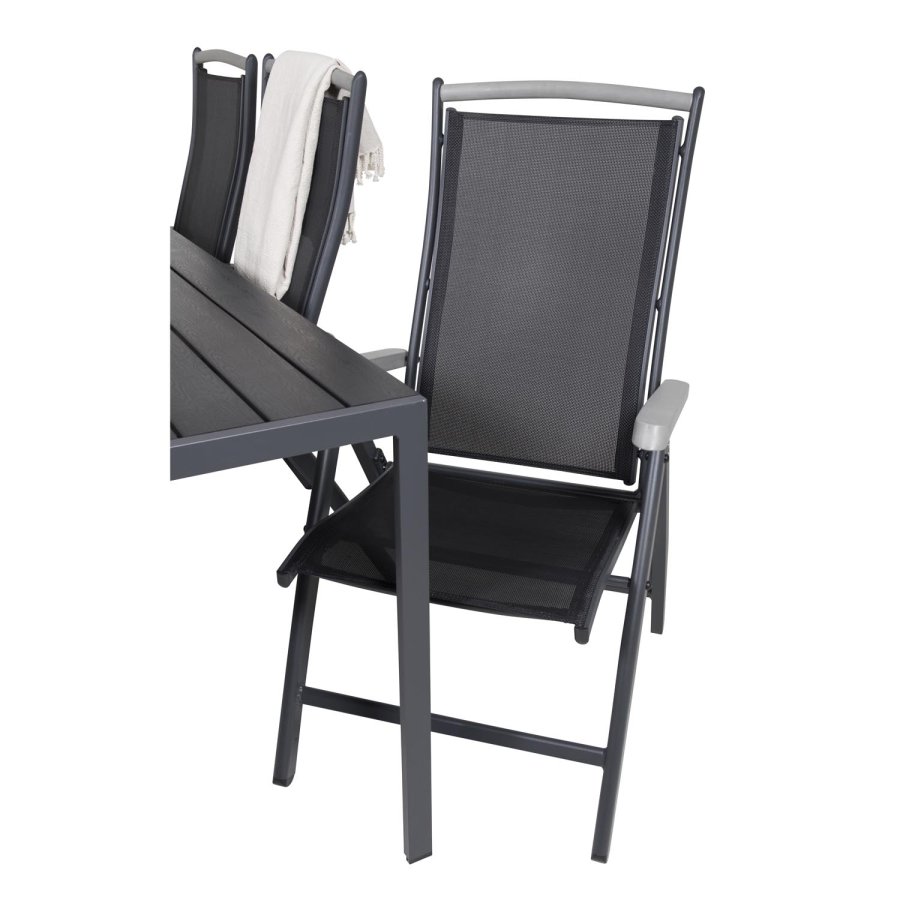 VENTURE DESIGN Albany 5-posisjons hagestol med armlener og svart stoffpute - svart aluminium