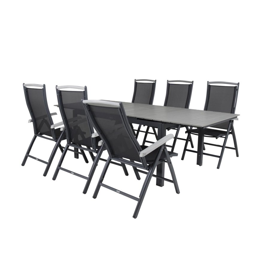 VENTURE DESIGN Albany 5-posisjons hagestol med armlener og svart stoffpute - svart aluminium