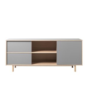 UNIQUE FURNITURE Bilbao sk�nk, m. 3 l�ger og 2 hylder - gr� HPL og hvidpigmenteret egefin&eacute;r (B:180)