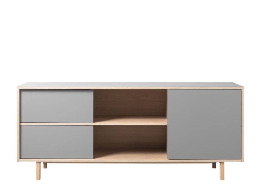 UNIQUE FURNITURE Bilbao sk�nk, m. 3 l�ger og 2 hylder - gr� HPL og hvidpigmenteret egefin&eacute;r (B:180)