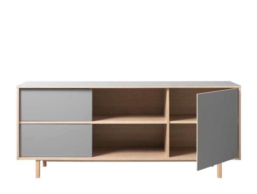 UNIQUE FURNITURE Bilbao sk�nk, m. 3 l�ger og 2 hylder - gr� HPL og hvidpigmenteret egefin&eacute;r (B:180)